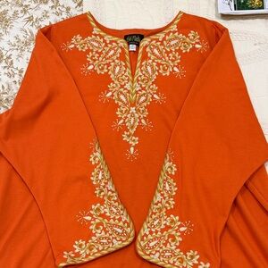 Vintage Bob Mackie Wearable Art - Orange Tunic with Gold Embroidery